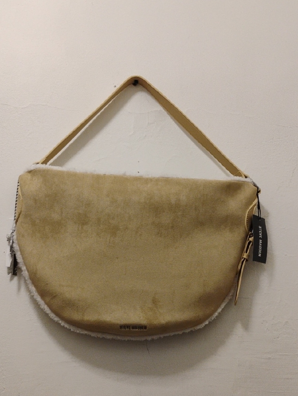 Steve Madden Tan Suede Shoulder Bag with Shearling Trim
